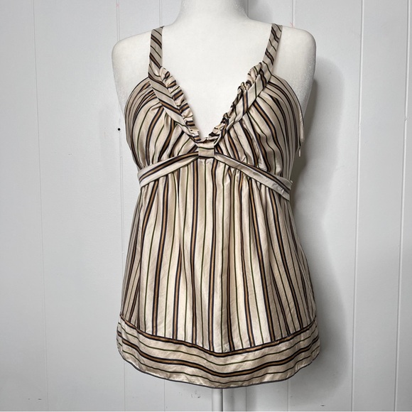 BCBGMaxAzria Tops - BCBGMaxAzria Cream and Brown Striped Silk Camisole